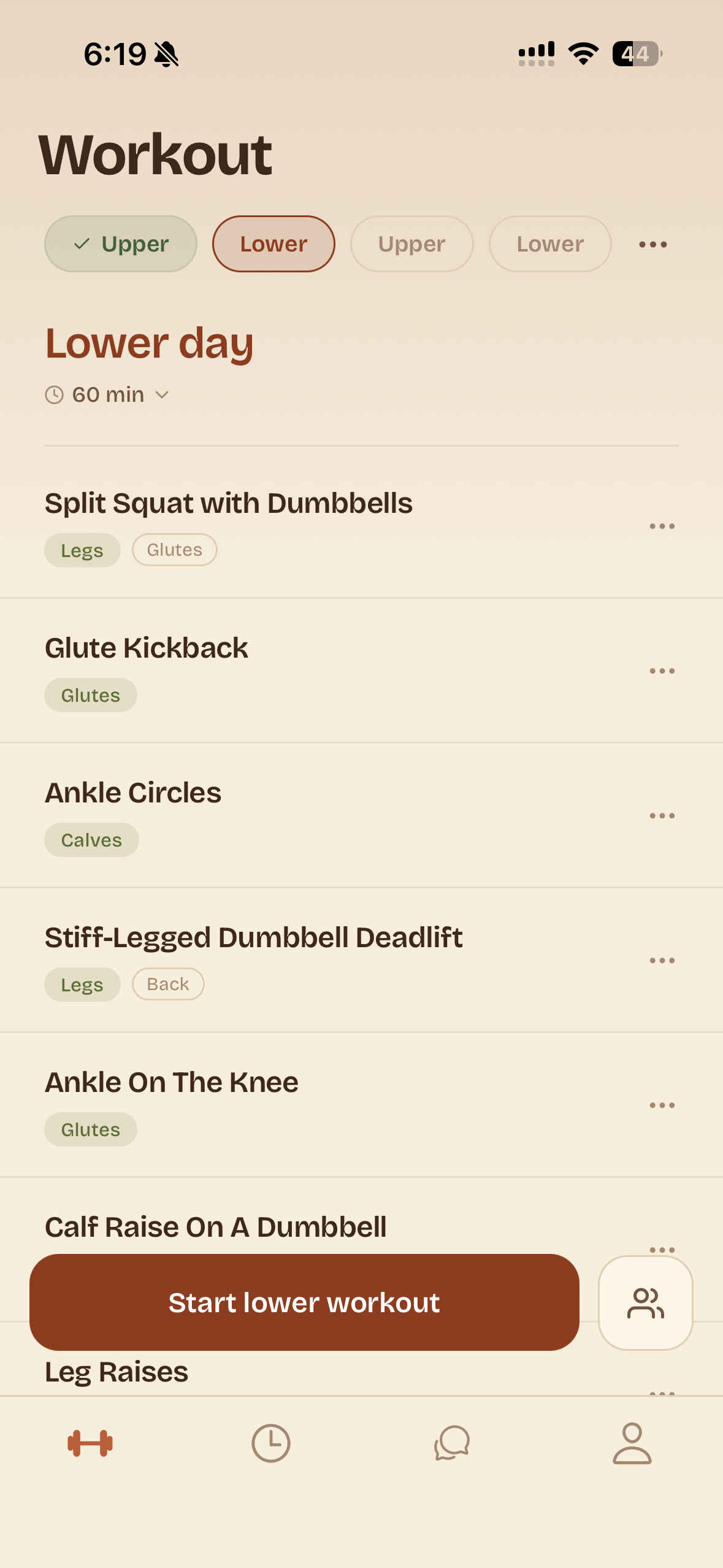 Rep workout screen